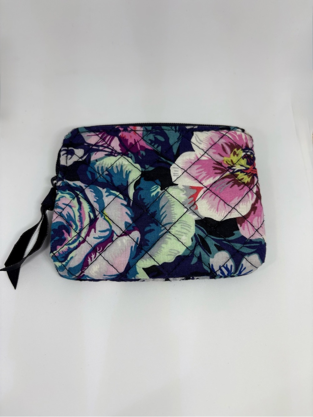 Vera Bradley Small Zip Around Coin Wallet Garden Grove Pattern Blue Pink Multi
